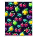 Neon Pixelated Fruit Retro Gaming Art Rug