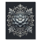 Silver Lotus Floral Ornate Medallion Rug