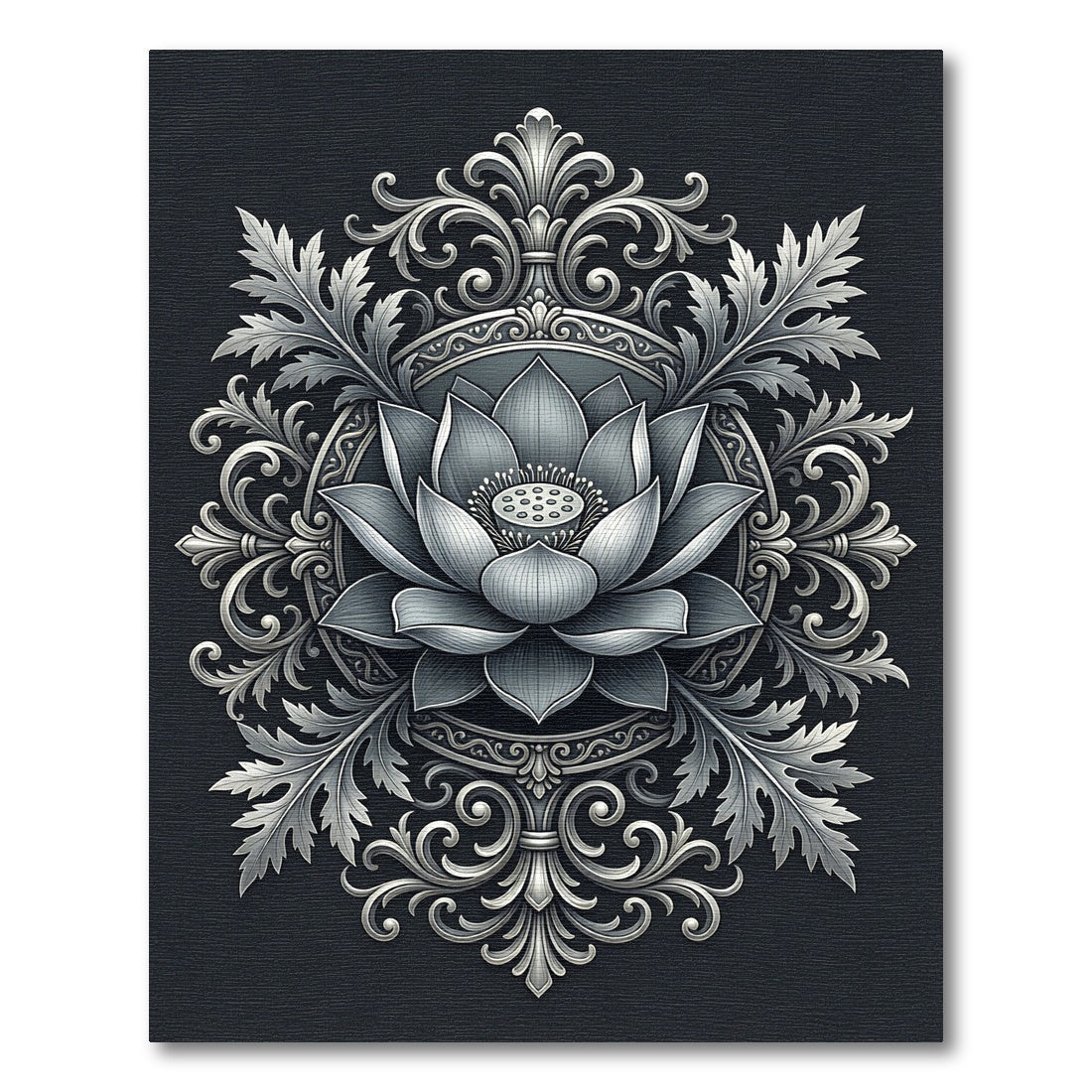Silver Lotus Floral Ornate Medallion Rug