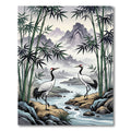 Zen Crane and Bamboo Mountain Landscape Rug