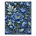Deep Blue Peony Botanical Floral Art Rug