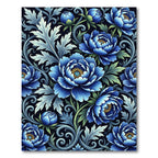 Deep Blue Peony Botanical Floral Art Rug