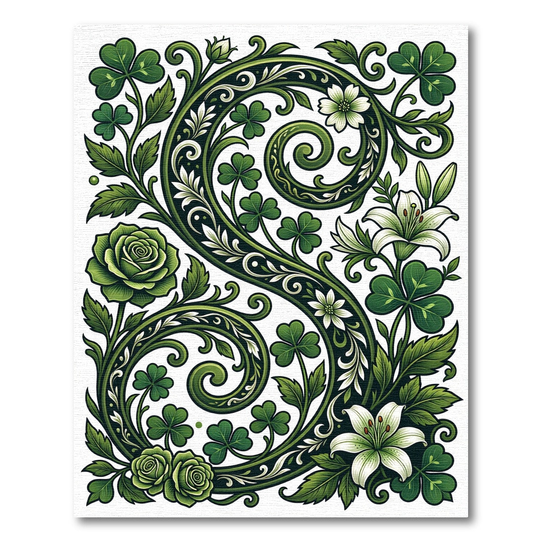 Emerald Green Floral Clover Scroll Rug