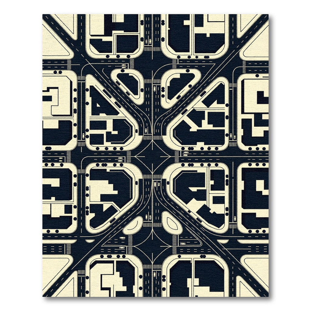 Modern Monochrome Urban Grid Map Rug