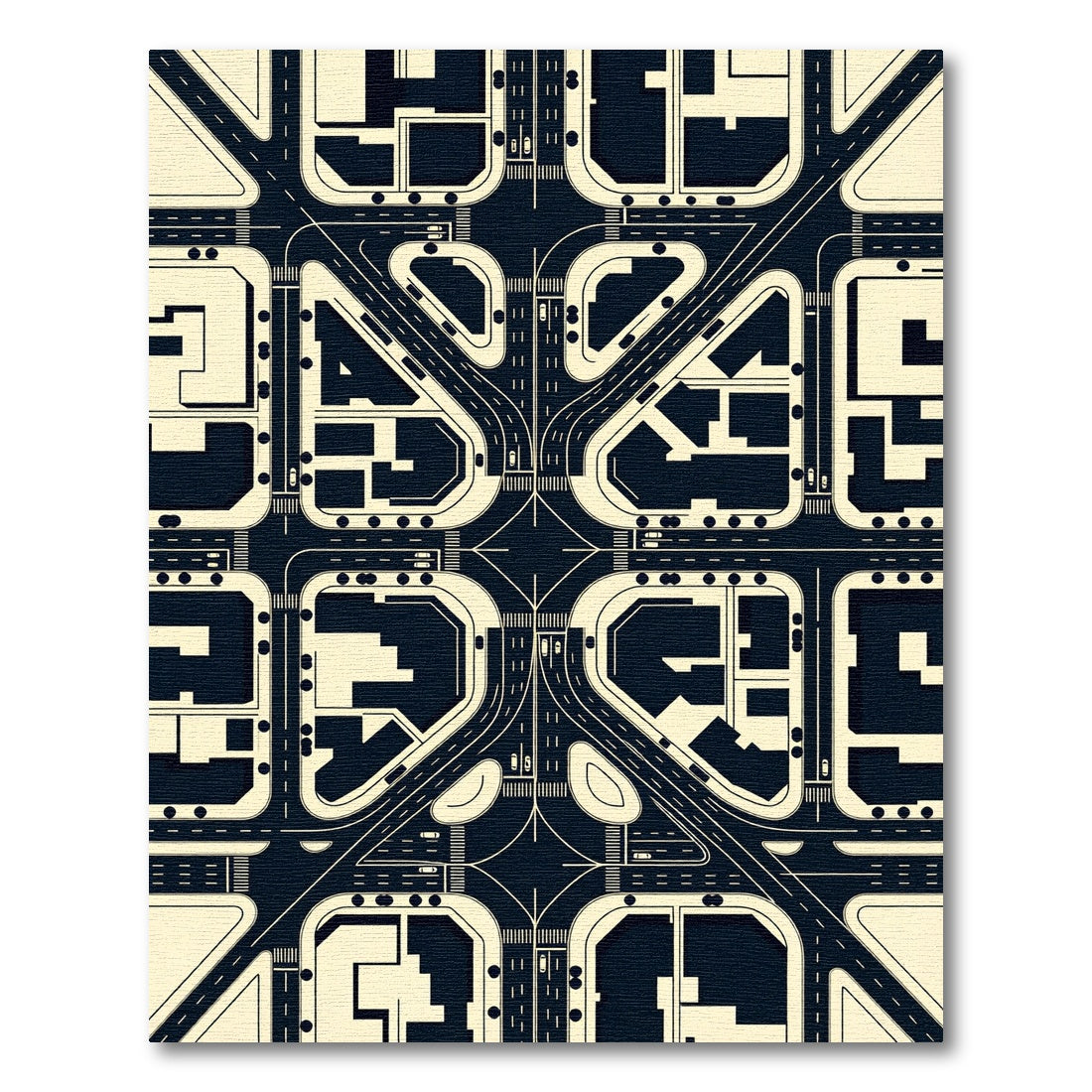 Modern Monochrome Urban Grid Map Rug