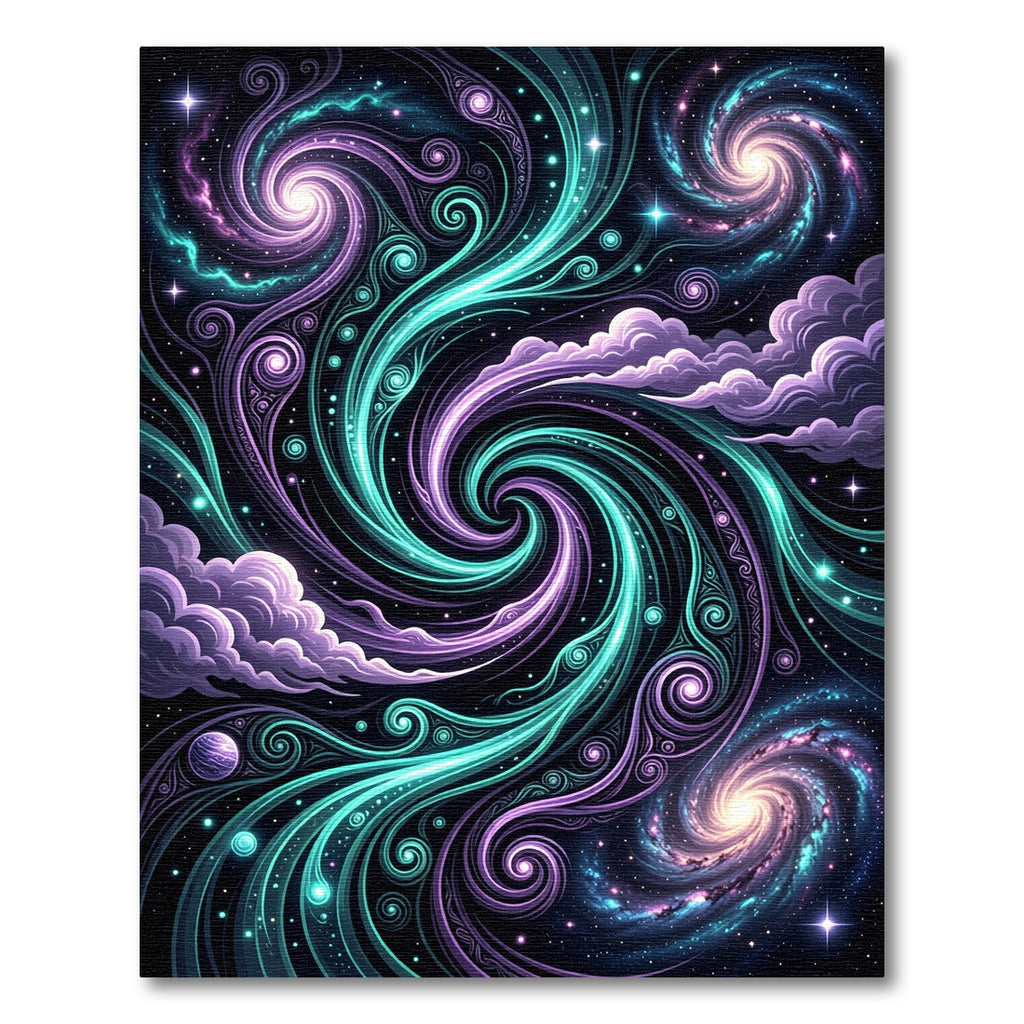Cosmic Purple and Teal Swirling Galaxy Rug