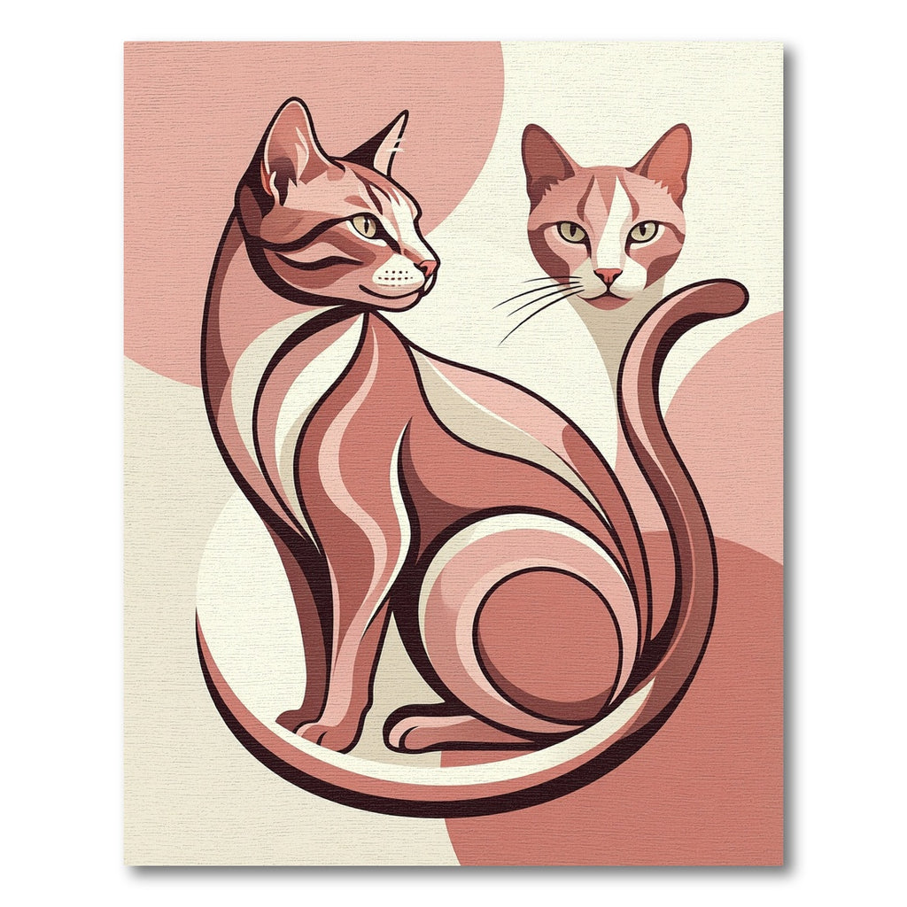 Minimalist Pink Feline Duo Illustration Rug