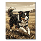 Artful Border Collie Meadow Landscape Rug