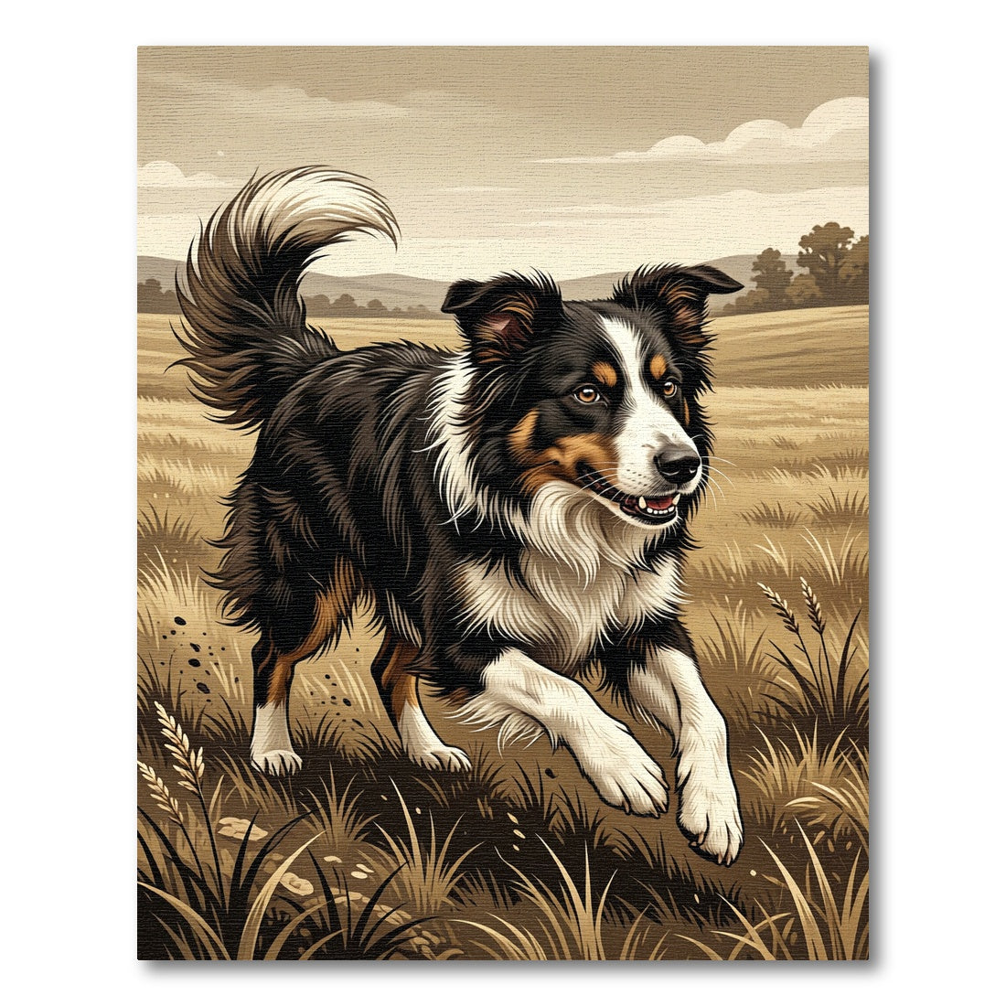 Artful Border Collie Meadow Landscape Rug
