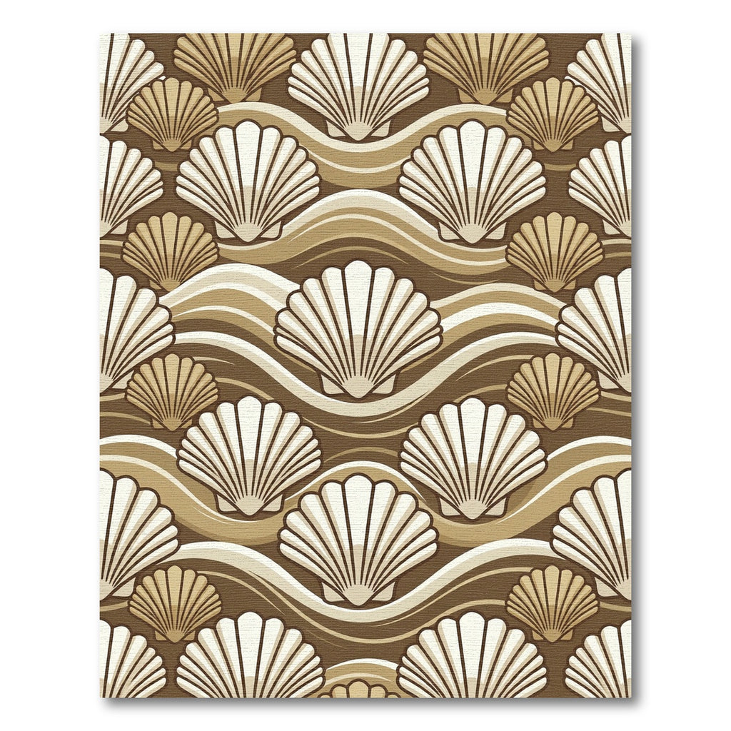 Beige Scallop Shell Wavy Coastal Accent Rug
