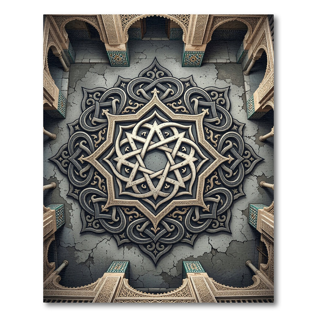 Elegant Gray Stone Interlaced Geometric Star Rug