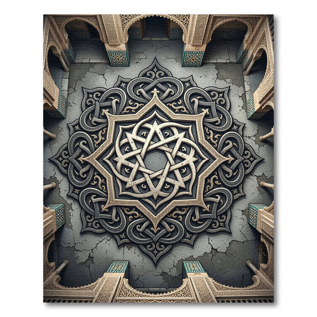 Elegant Gray Stone Interlaced Geometric Star Rug