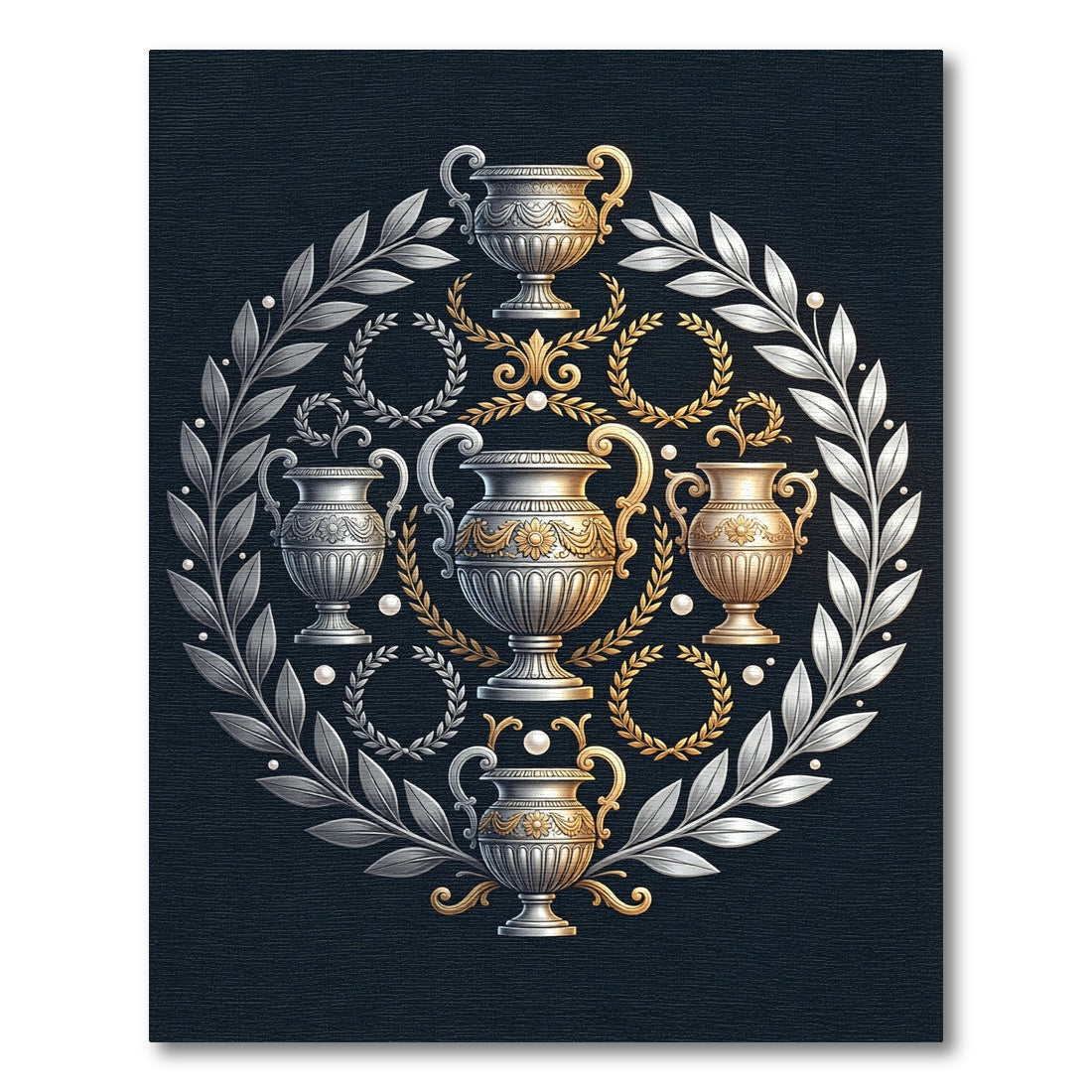 Gold Silver Laurel Urn Wreath Arrangement Rug