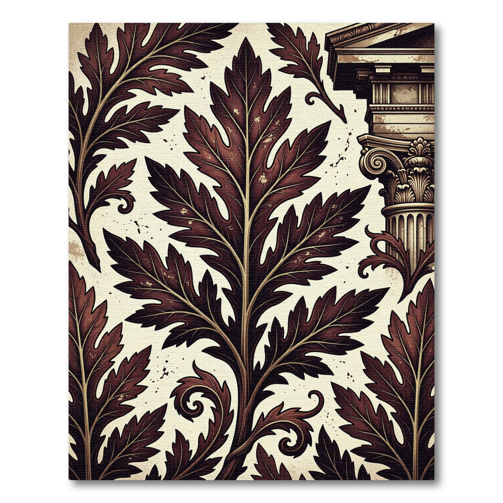 Deep Burgundy Acanthus Leaf Column Rug