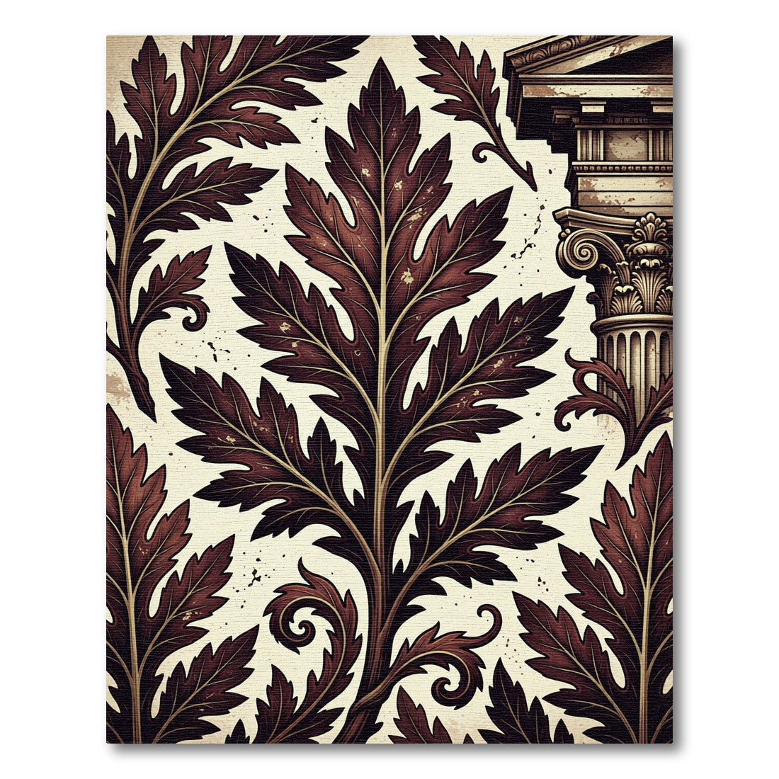 Deep Burgundy Acanthus Leaf Column Rug