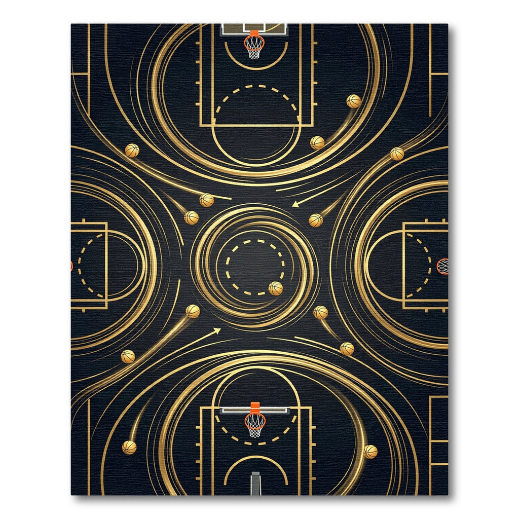 Golden Basketball Swirl Athletic Court Rug