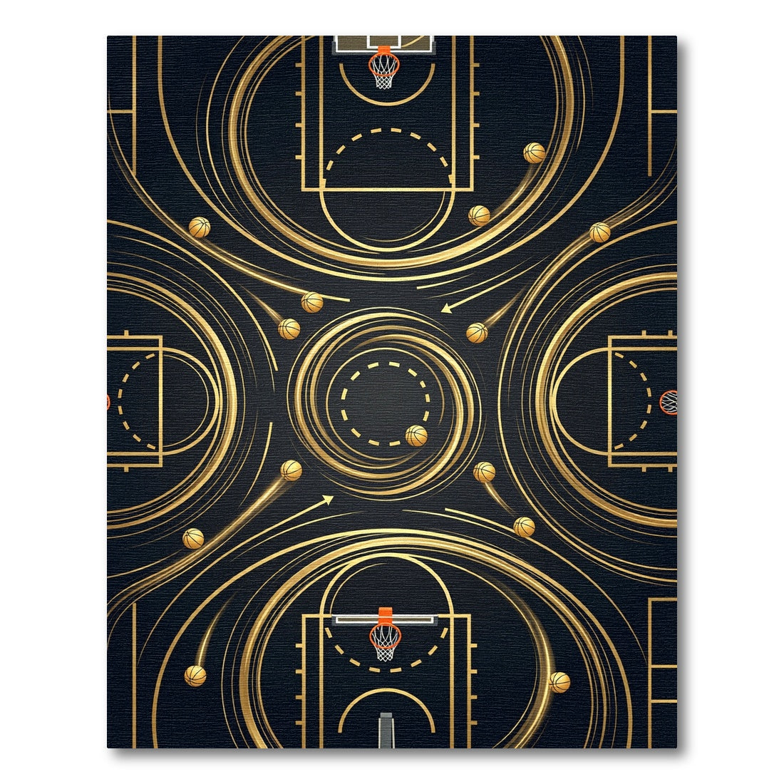 Golden Basketball Swirl Athletic Court Rug