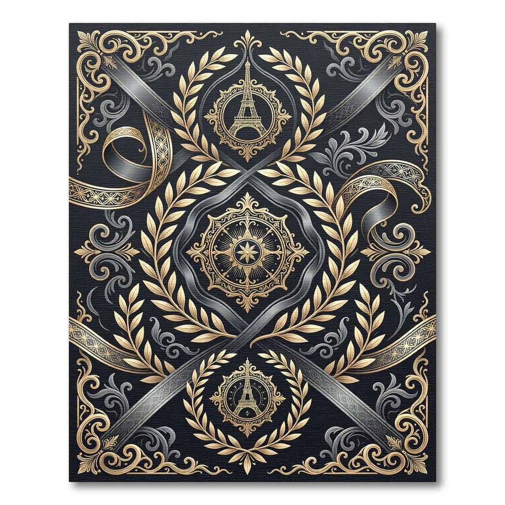 Elegant Gold Eiffel Tower Laurel Wreath Rug