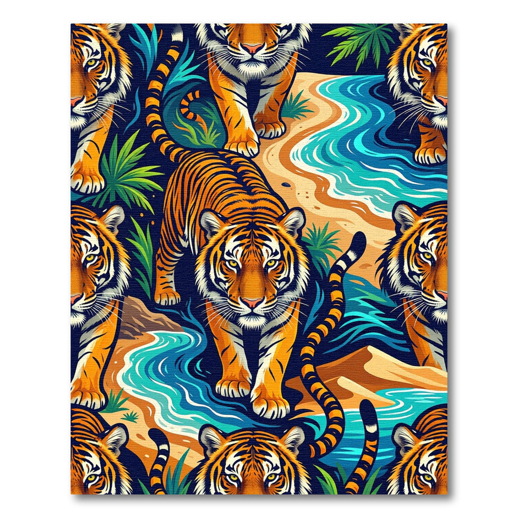 Vibrant Orange Tiger Tropical River Rug