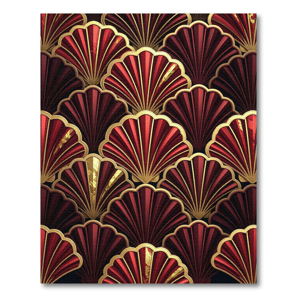 Art Deco Crimson Shell Fan Gold Rug