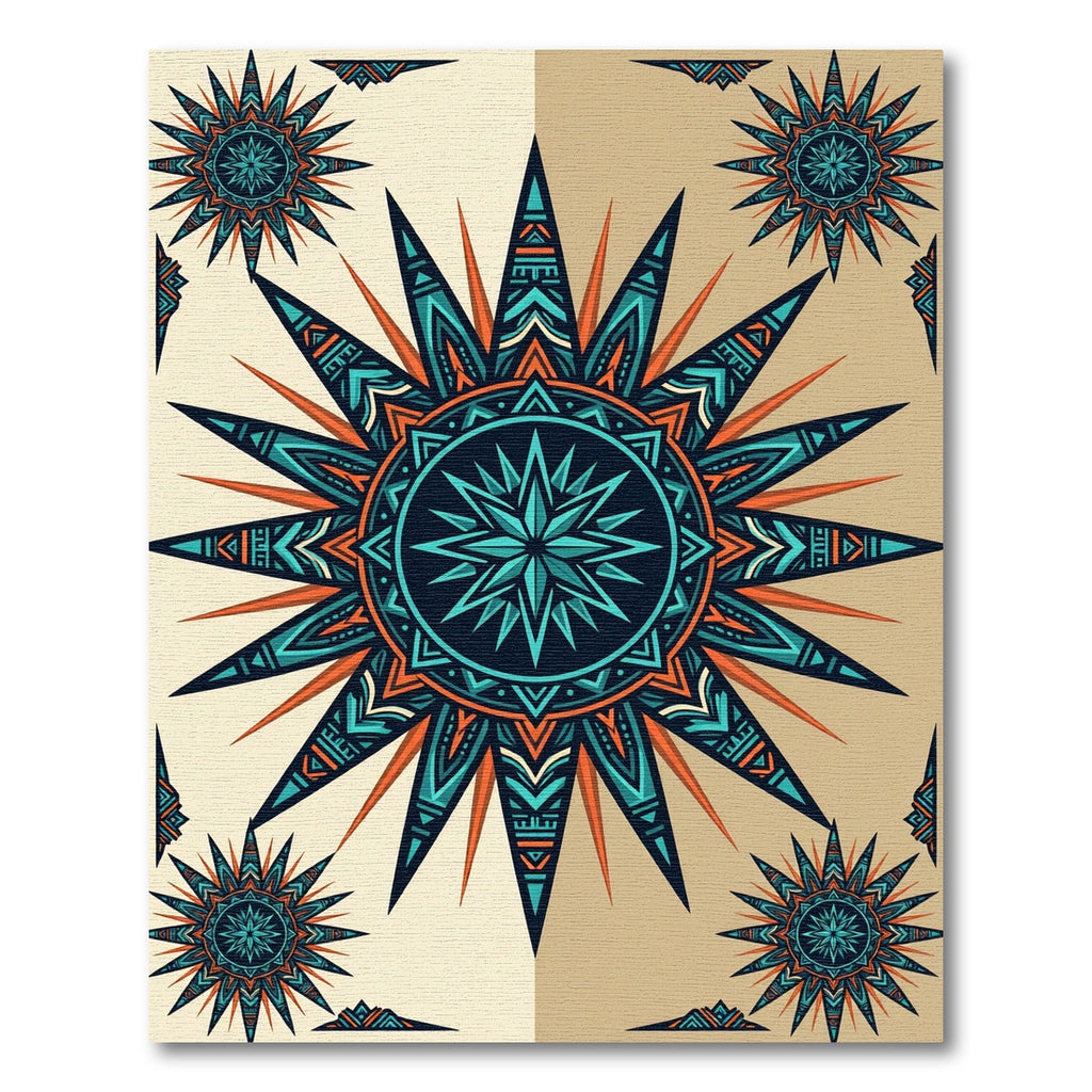 Sunburst Turquoise Orange Geometric Medallion Rug