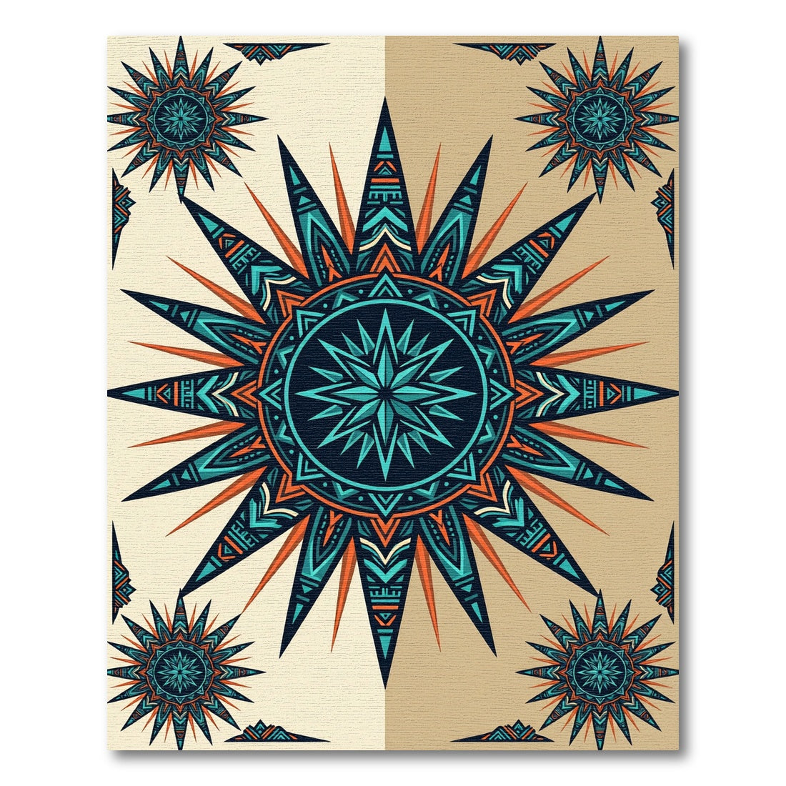 Sunburst Turquoise Orange Geometric Medallion Rug