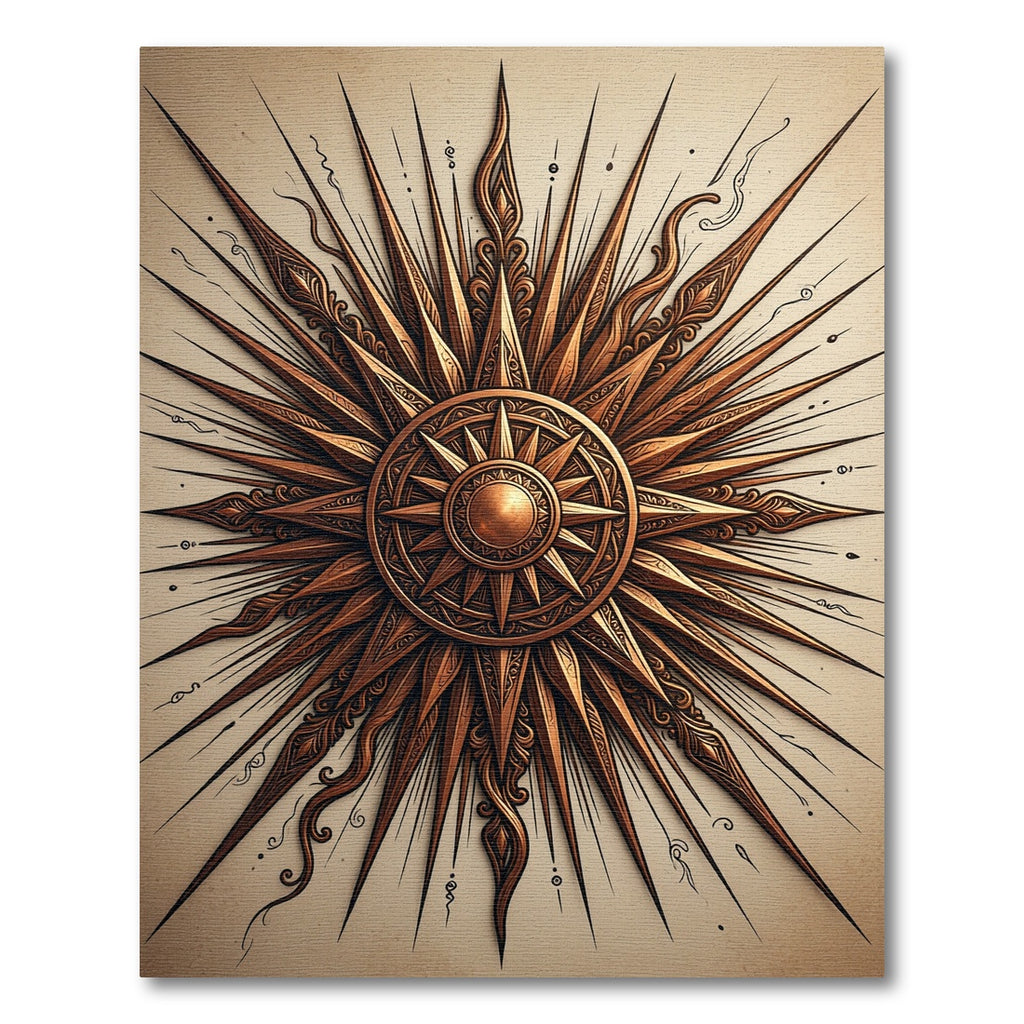 Intricate Golden Sunburst Compass Graphic Rug
