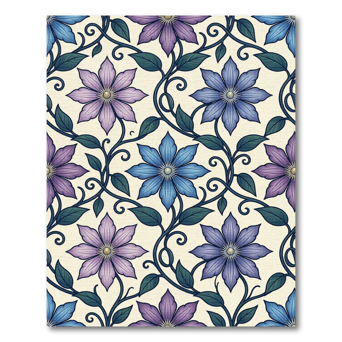 Elegant Blue Purple Clematis Floral Vine Rug