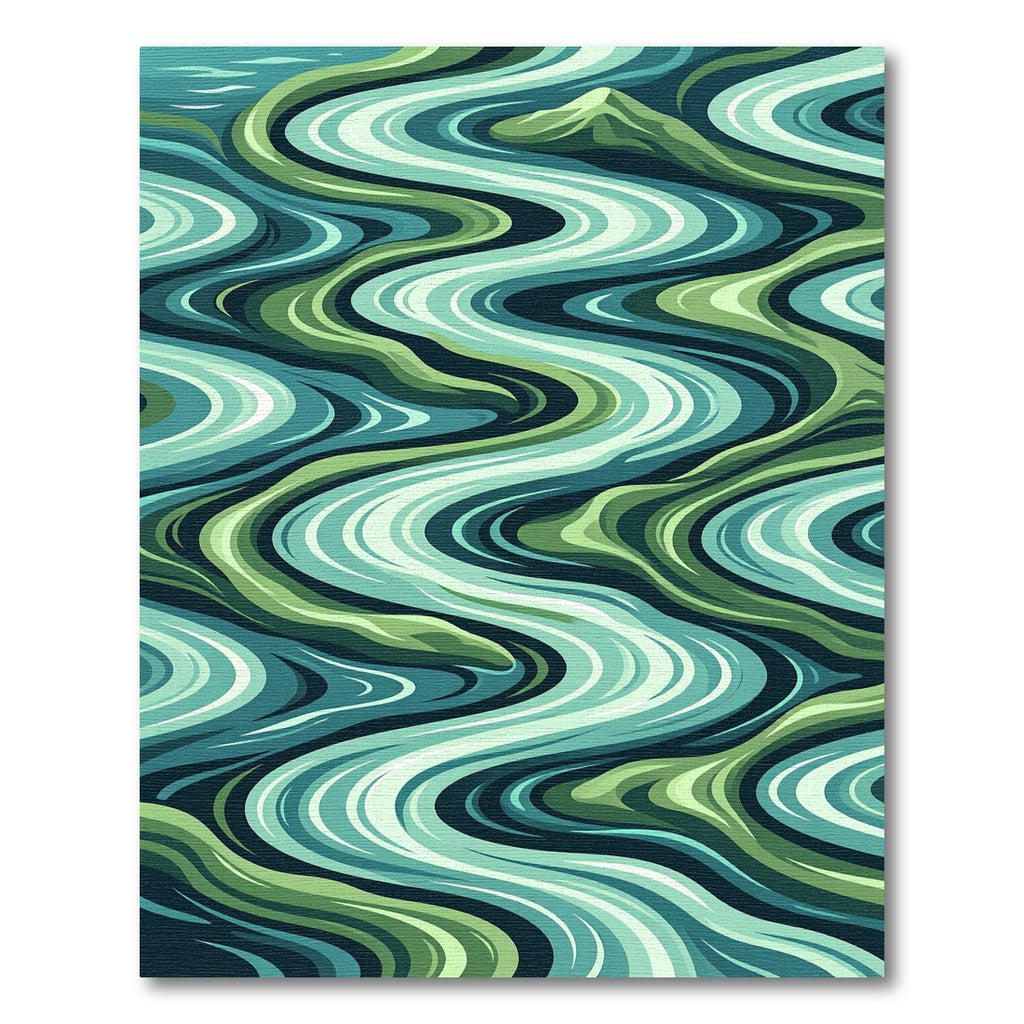 Green Teal Wavy Landscape Flow Rug