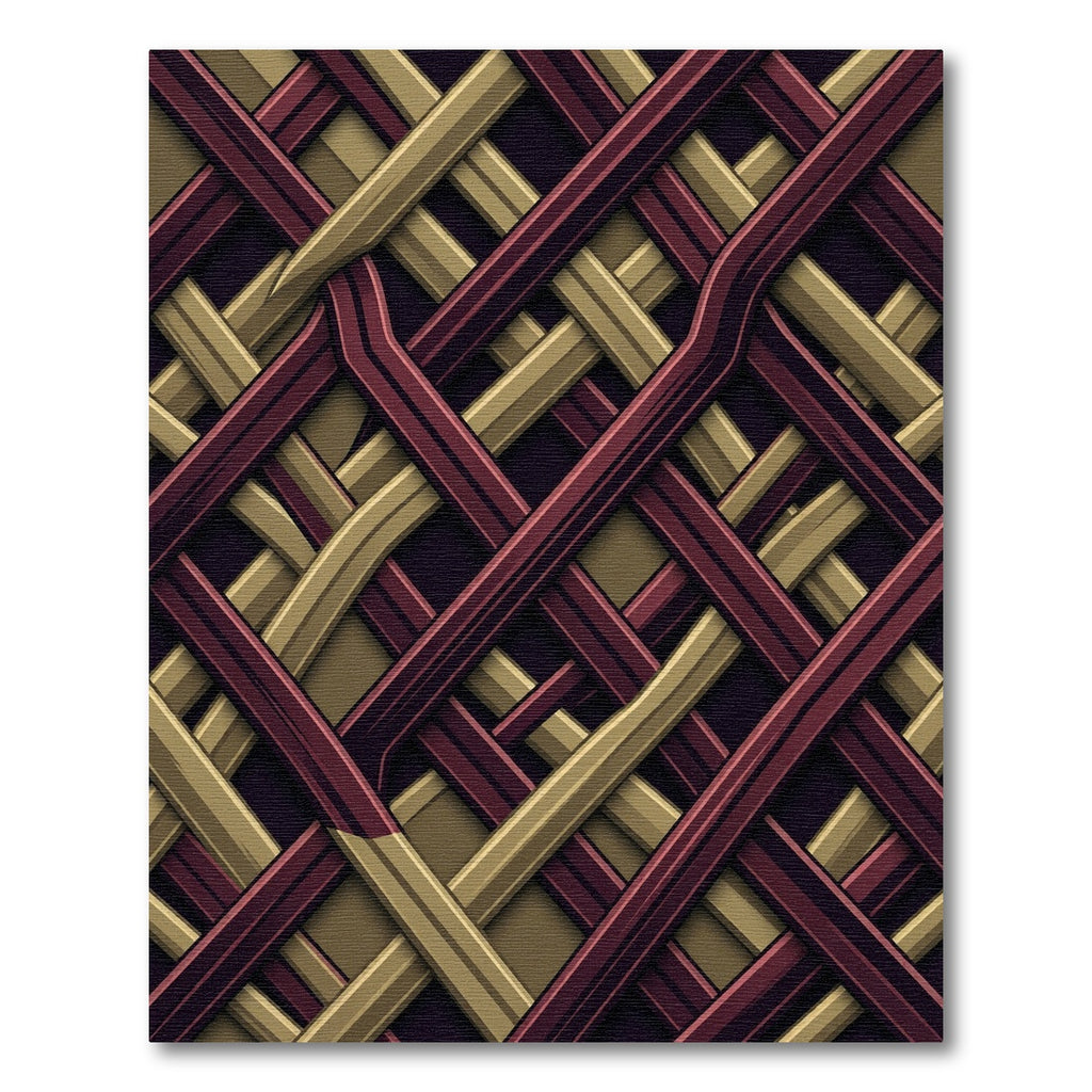 Geometric Crimson and Gold Interlocking Weave Rug