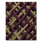 Geometric Crimson and Gold Interlocking Weave Rug