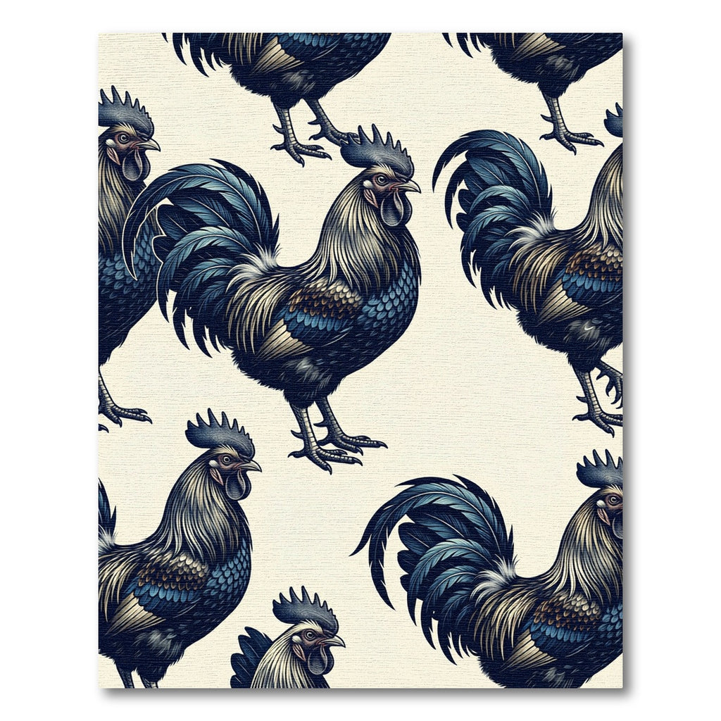 Elegant Navy Rooster Illustration Art Rug