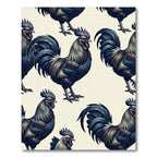 Elegant Navy Rooster Illustration Art Rug