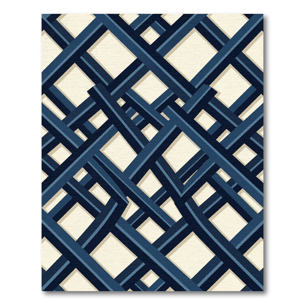 Modern Navy Geometric Interlocking Lattice Rug