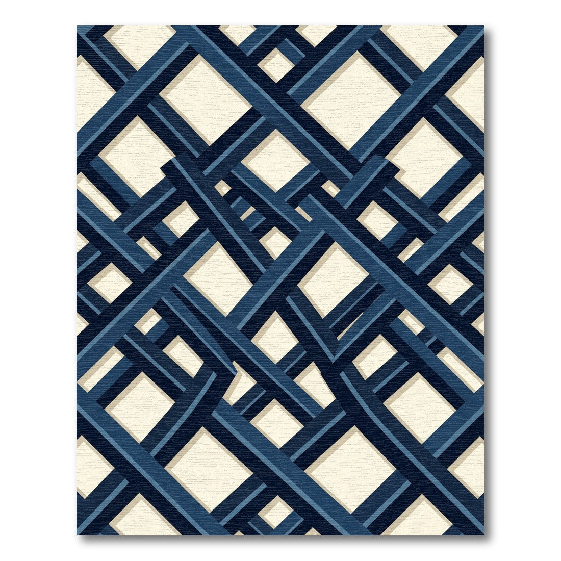 Modern Navy Geometric Interlocking Lattice Rug