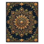 Ornate Golden Sunburst Floral Medallion Rug
