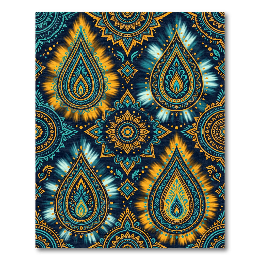 Midnight Teal Golden Paisley Mandala Rug
