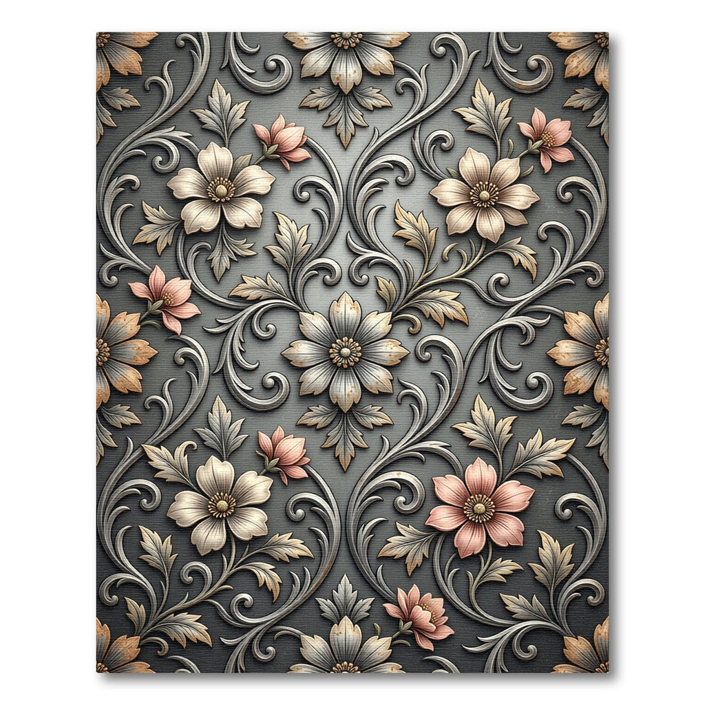 Elegant Floral Scrollwork Gray Rug