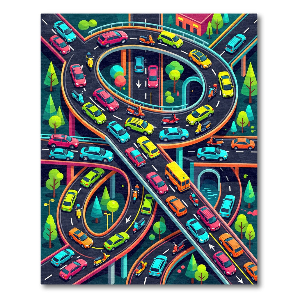 Vibrant Isometric City Traffic Interchange Rug