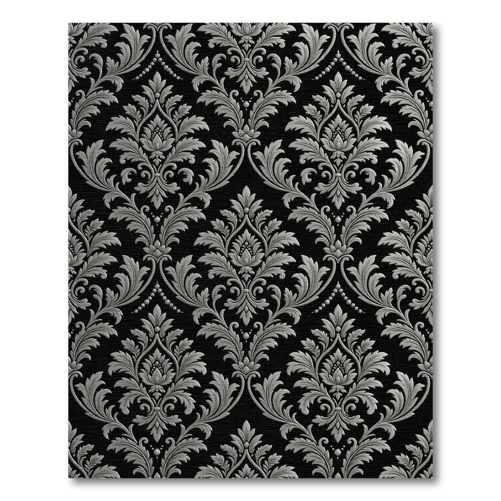 Classic Gray Black Damask Flourish Rug