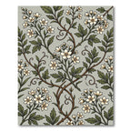 Sage Green Botanical White Blossom Vine Rug