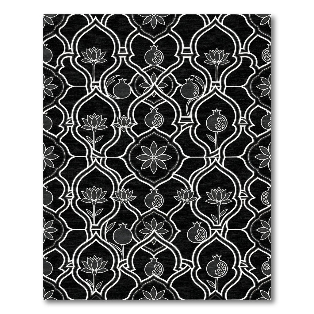 Black White Lotus Pomegranate Lattice Rug