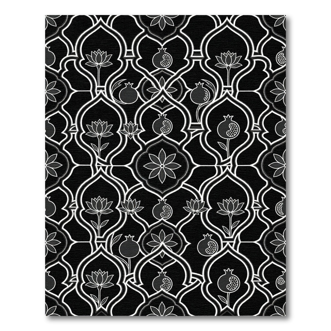 Black White Lotus Pomegranate Lattice Rug