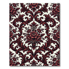 Dark Crimson Floral Damask Scroll Rug
