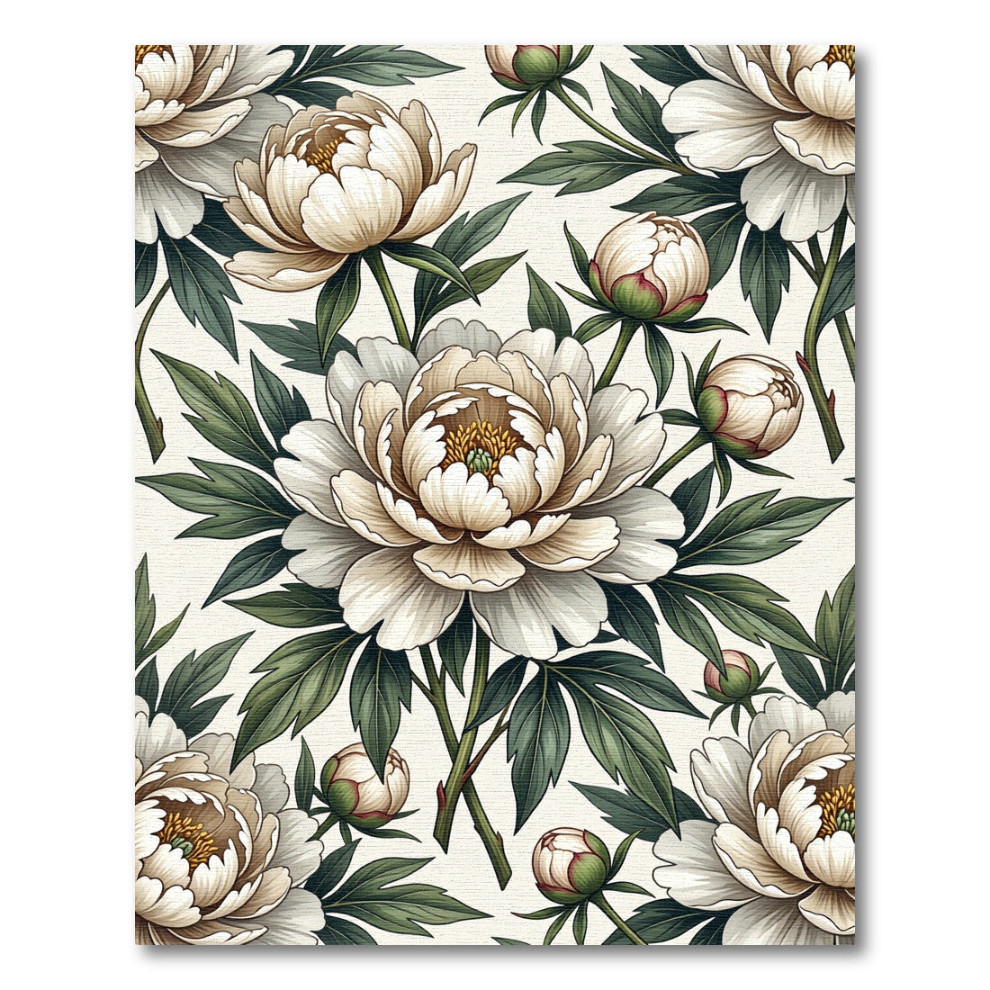 Elegant Cream Peony Botanical Garden Rug