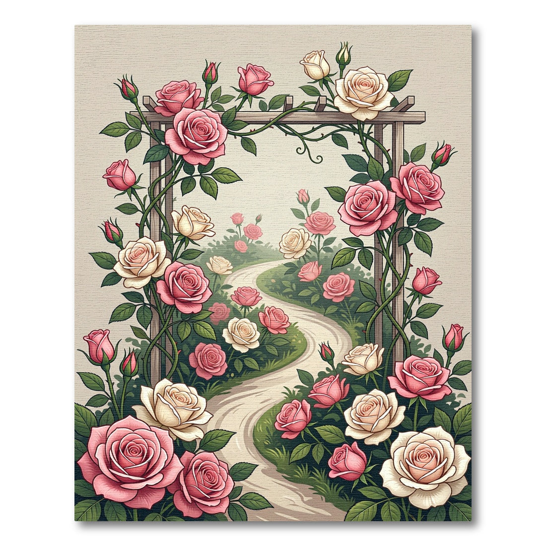 Romantic Pink and Cream Rose Arch Rug