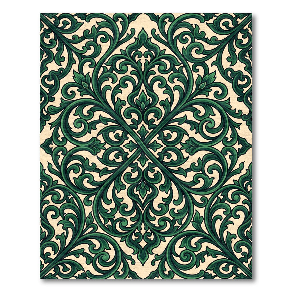 Emerald Verdant Scroll Baroque Damask Rug