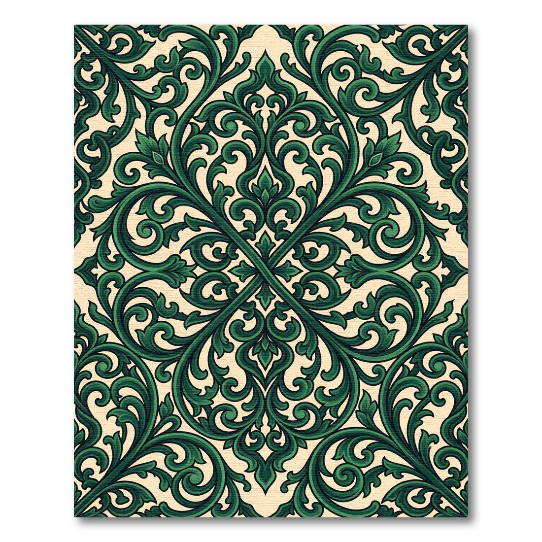 Emerald Verdant Scroll Baroque Damask Rug