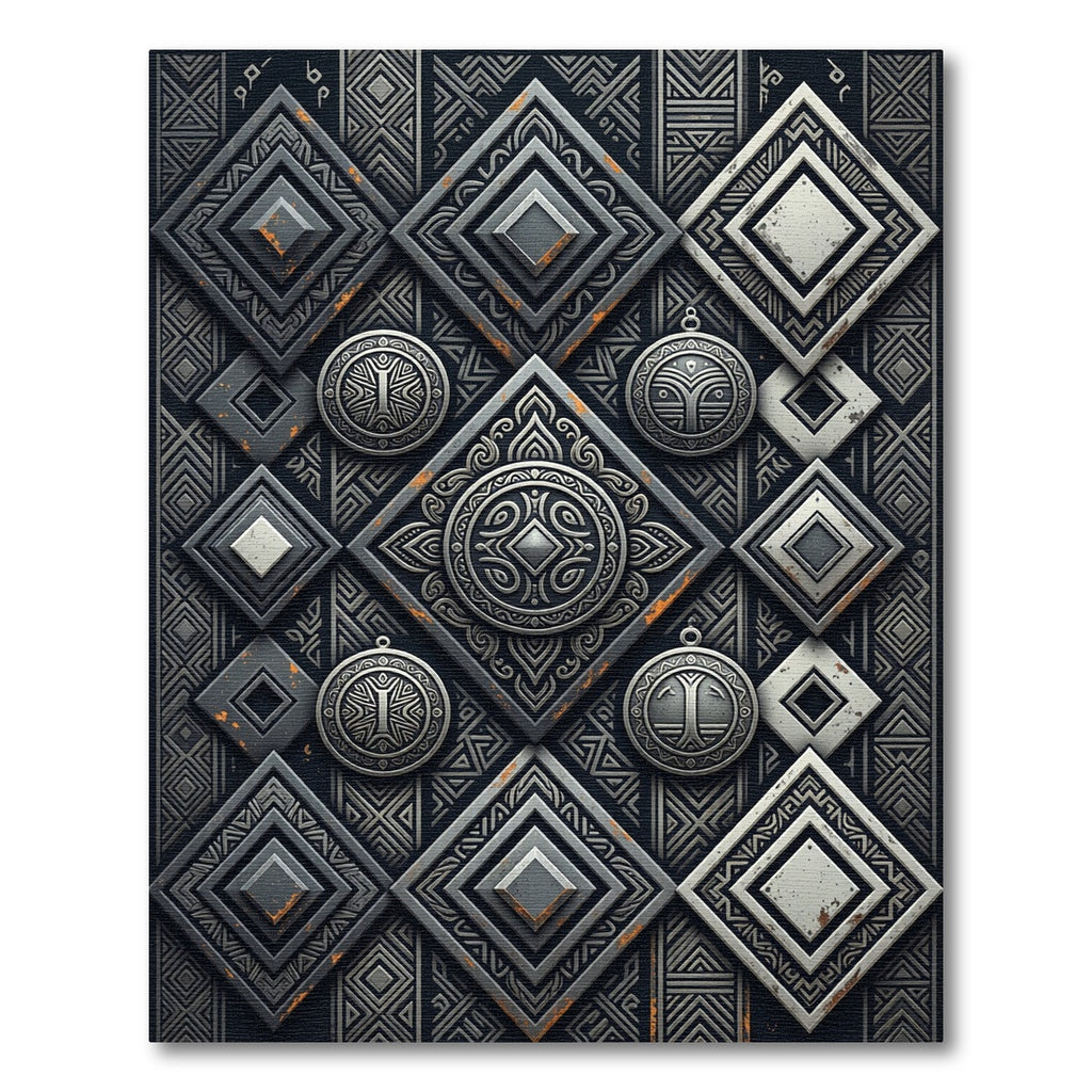 Dark Gray Geometric Diamond Medallion Rug