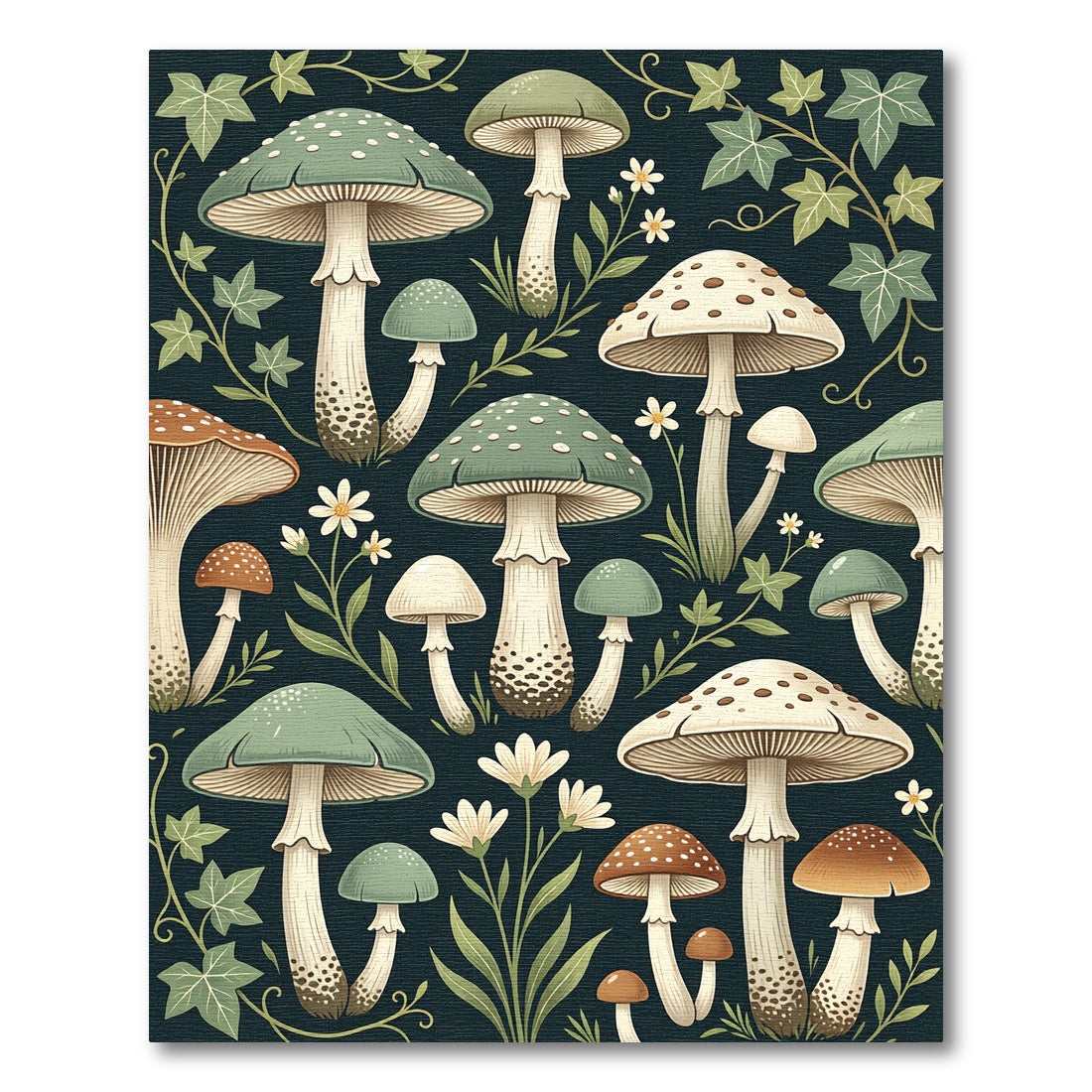 Botanical Sage Mushroom Forest Ivy Floor Art Rug